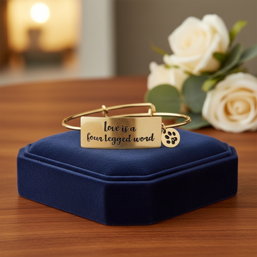 Engraved Silver Bracelet with Paw Charm